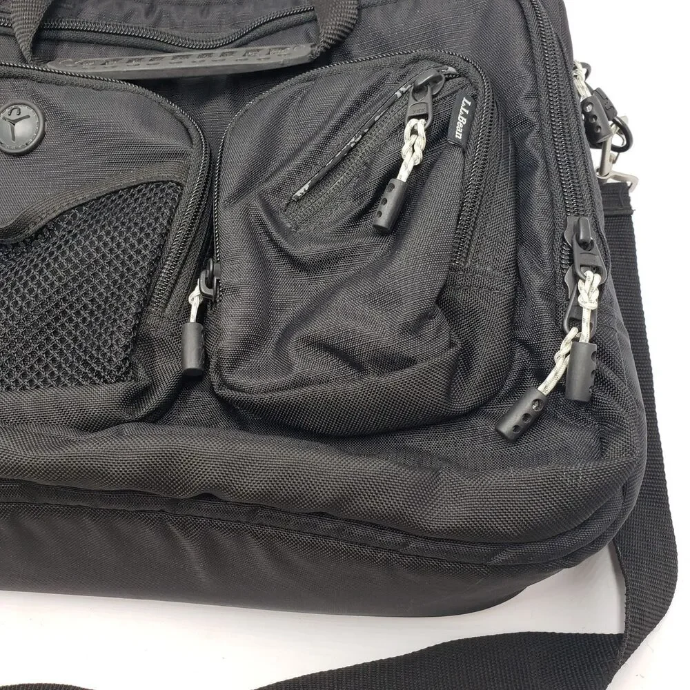 Vintage LL Bean Black Padded Laptop Messenger Bag Briefcase Satchel Multi Pocket